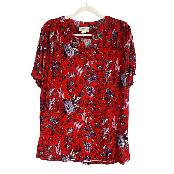 Maeve Tops - Maeve Floral Top XL Red Boho Indie Folk Peasant Preppy Resort Festival Western